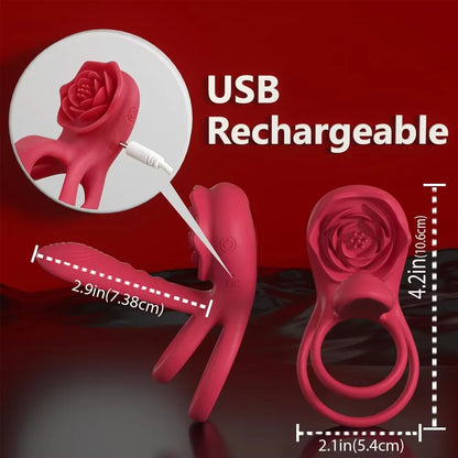 Rose Cock Ring Vibrator G Spot Nipple Clitoral Stimulator Male Penisring Delay Ejaculation Sex Toys for Couple 18+