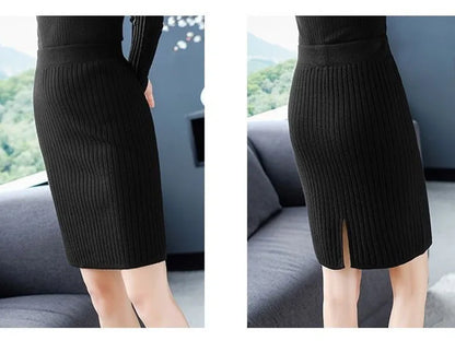 Autumn Women High Waist Bodycon Skirt 2026 New Solid Color Elastic Knitted Mini Skirts Sexy Slim Fit Office Lady Pencil Skirts