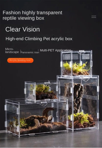 New Acrylic Reptile Habitat Anti-Escape Clear Spider Feeding Case Multiple Size Arboreal Small Pet Cage for Chameleon Clear