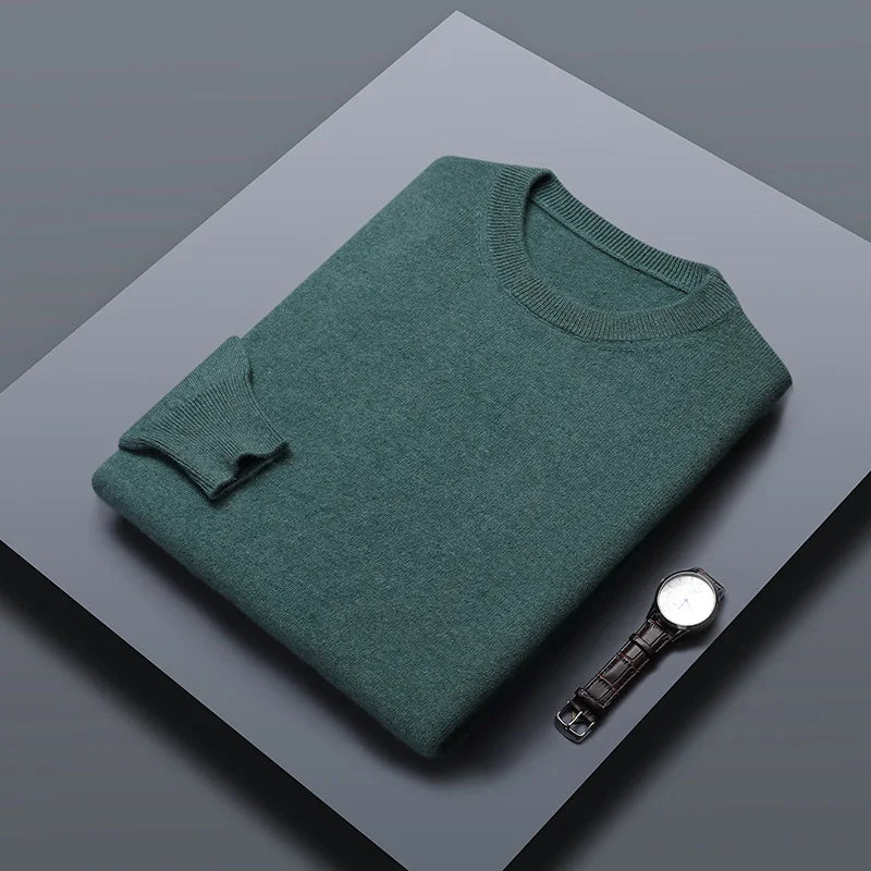 Classic Solid Color Men's O-neck Sweater Autumn Winter 100% Merino Wool Knitted Pullover Long Sleeve Warm Loose Casual Men Tops