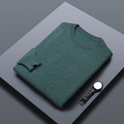 Classic Solid Color Men's O-neck Sweater Autumn Winter 100% Merino Wool Knitted Pullover Long Sleeve Warm Loose Casual Men Tops