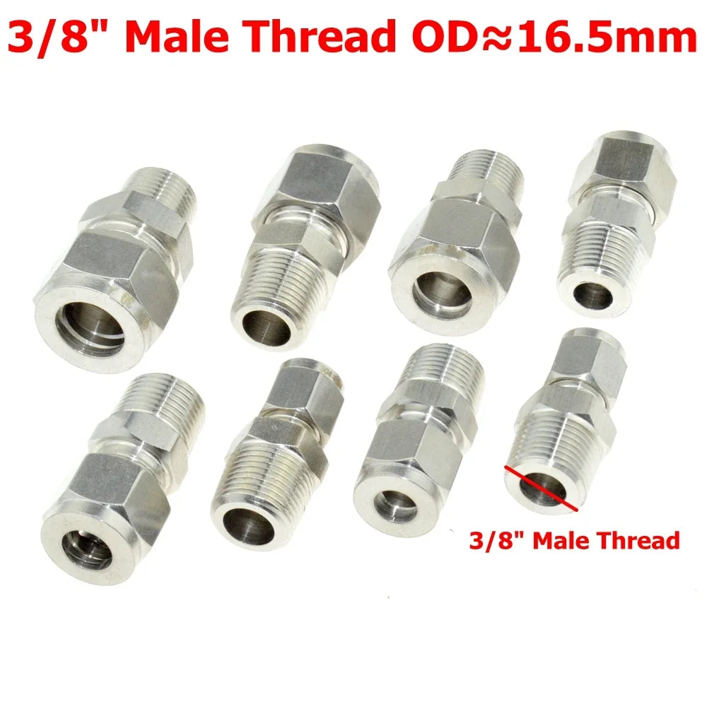 SS 304 Double Ferrule Compression Connector 8mm 10mm 12mm 1/4 1/2 Tube 1/8 1/4" 1/2" Male NPT BSP Stainless Steel Pipe Fitting