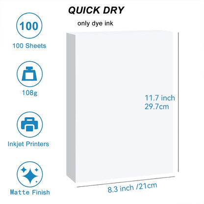 100 Sheets A4 Printable Single Side Photo Paper for Inkjet Printer, Bright Color, Suitable for Photography, Family, Festivals