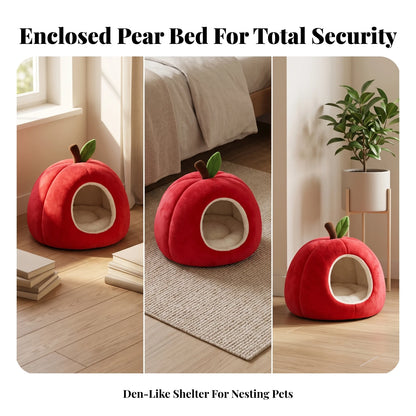 Apple-Shaped Pet Bed Cozy Enclosed Pet Bed with Removable Cushion Hideaway Cat House Warm Cat House with Cushion Soft for Cats