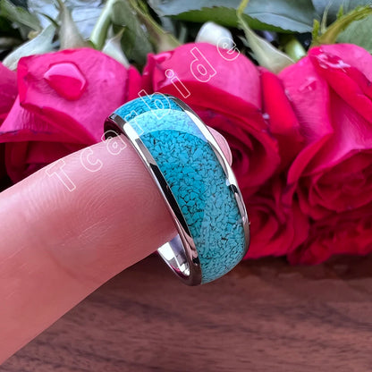 4MM 6MM 8MM Multicolor Turquoise Ring Men Women Beautiful Tungsten Engagement Wedding Band Domed Polished Finish Comfort Fit
