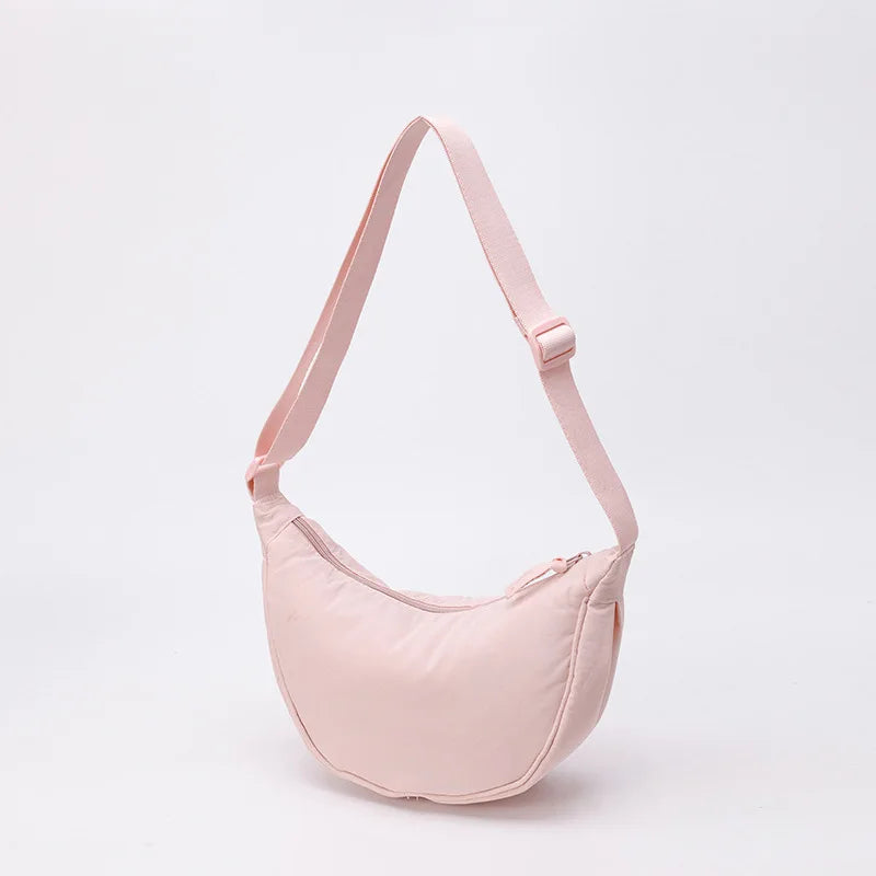 Nylon fabric zipper crossbody bag for men and women, crescent-shaped dumpling bag under the armpits, large capacity