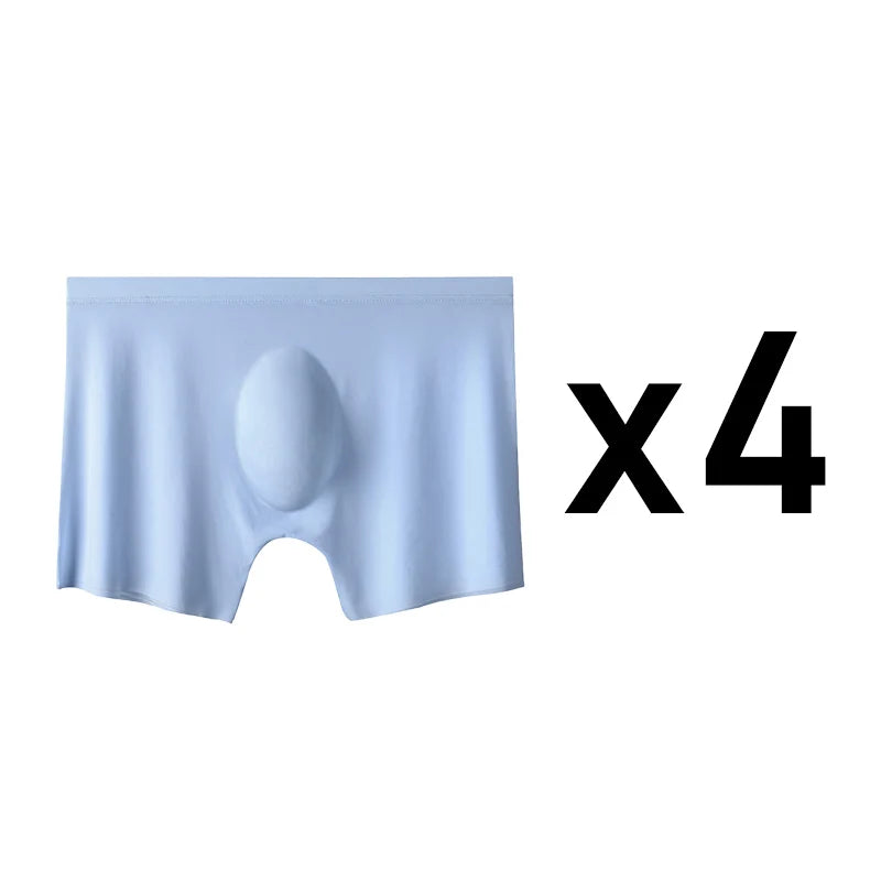 4PCS Men's Ice Silk Ultra-thin Seamless Shorts Sexy Lingerie Solid Breathable Boxers Briefs Men Underpants