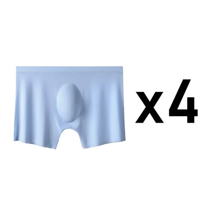 4PCS Men's Ice Silk Ultra-thin Seamless Shorts Sexy Lingerie Solid Breathable Boxers Briefs Men Underpants
