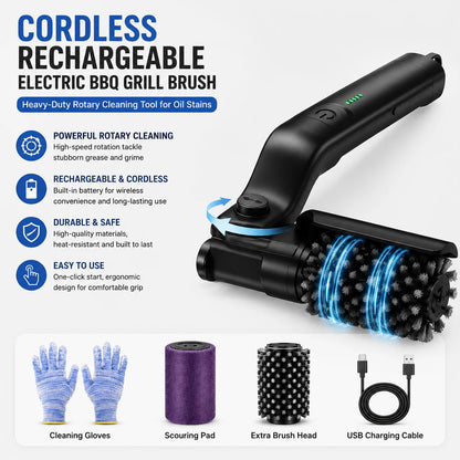Cordless Rechargeable Electric BBQ Grill Brush Heavy Duty Outdoor Cleaning Tool Rotary Adjustable for Oil Stains