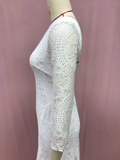 Foreign Style Evening Dress Woman's Sexy Lace Patchwork Backless Wedding Dresses Ladies Elegant Long Sleeves Party Prom Vestidos