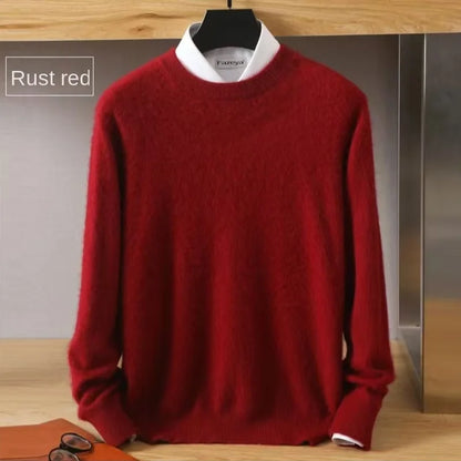 Men's 100% Pure Mink Cashmere Sweater O-Neck Pullovers Knit Large Size Mink Sweater Winter New Long Sleeve High-End Jumpers Tops