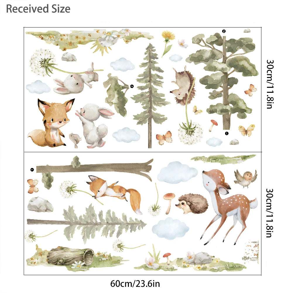 Cute Forest Animals Wall Stickers for Kids Rooms Children Boys Girls Baby Room Decoration Nursery Wallpaper Vinyl Elephant Lion