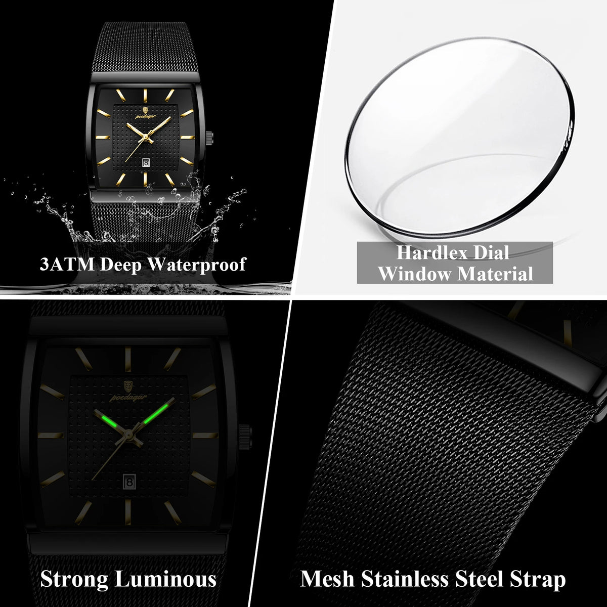 POEDAGAR Top Luxury Men Wristwatch Waterproof Luminous Stainless Steel Mesh Date Man Watch Fashion Business Quartz Men's Watches