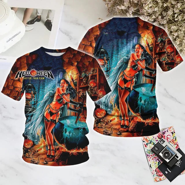 Classic Rock Helloween T-shirts Male 3D Print Men Women Hip Hop Trend Short Sleeve TShirt Street Loose Parent-child Short Sleev