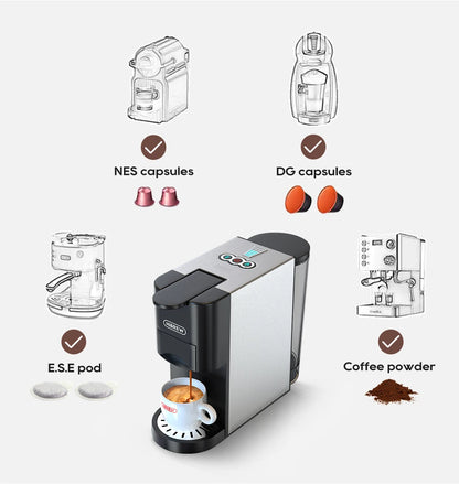 HiBREW Coffee Machine 4in1 Multiple Capsule Espresso Dolce Milk Nes ESE Pod Powder Coffee Maker Stainless Metal H3D