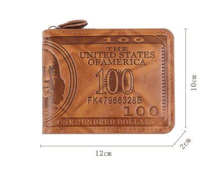 Men Wallet with Zipper 100 US Dollar Pattern Card Holder Coin Pocket Purse Cartera Hombre Carteras