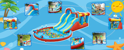 Garvee Kids Bouncy Castle with Water Slide, Large Inflatable with Blower, Jumping Area, Water Gun, Splash Pool, Outdoor Slide, Children’s Play Bouncer for Indoor or Outdoor Garden Games, Backyard Toy