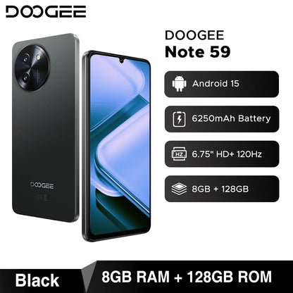 DOOGEE Note 59 5G SmartphoneAndroid 15 NFC Cellphone 6.75" Screen 32GB (8+24) 128GB Unisoc T820  6250mAh Battery Mobile Phone
