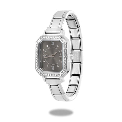 Fashion High Quality Men Women's Stainless Steel Square Round Shiny Zircon Watch Bracelet For Friend Birthday DIY Jewelry Gift
