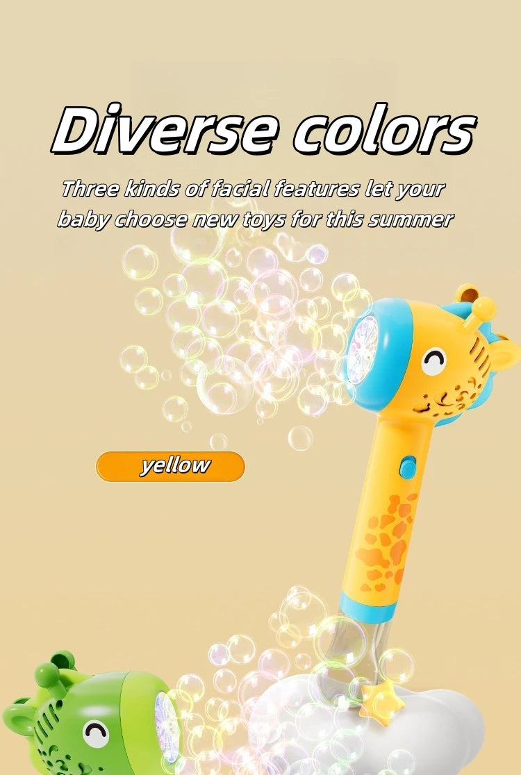 Cartoon Dinosaur Giraffe Bubble Blowing Machine for Children, Fully Automatic Handheld Bubble Stick, Luminous Bubble Toy