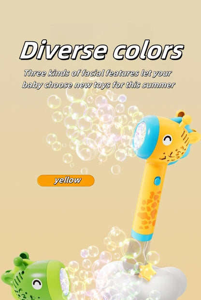 Cartoon Dinosaur Giraffe Bubble Blowing Machine for Children, Fully Automatic Handheld Bubble Stick, Luminous Bubble Toy