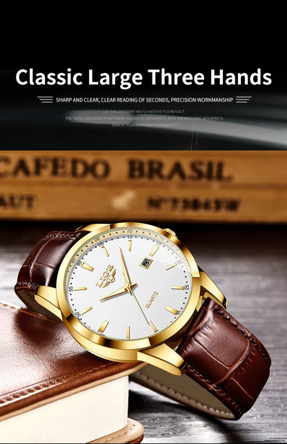 LIGE Fashion Brown Leather Watch Men Military Sports Men's Quartz Wristwatches Casual Waterproof Chronograph Relogios Masculino