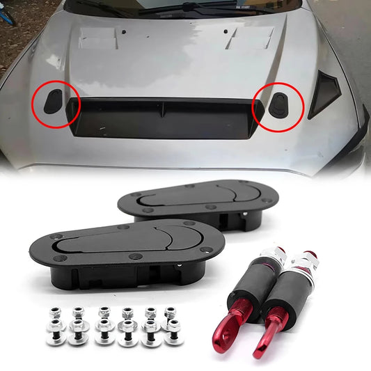 2Pcs Black Front Hood Engine Bonnet Pin Latch Lock Universal for Racing Car, Safety Protection with / without keys