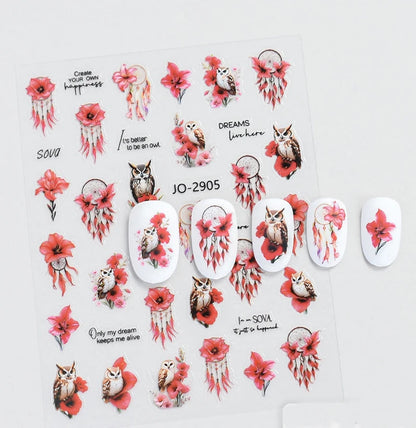 3d Nail Art Decals Spring Booming Violets Lavenders Purple Blue Pink Flowers Butterflys Stickers Decoration For Nail Tips Beauty