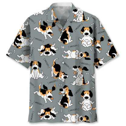 Cute puppy print Hawaiian men's short-sleeved shirt 2024 new casual lapel top fashion plus size