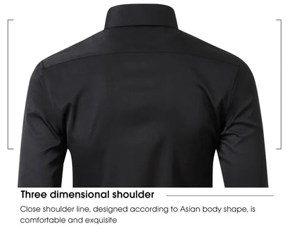 Men's long-sleeved shirt made of elastic fabric, wash-and-wear wrinkle-resistant business casual, silky smooth, pure color shirt
