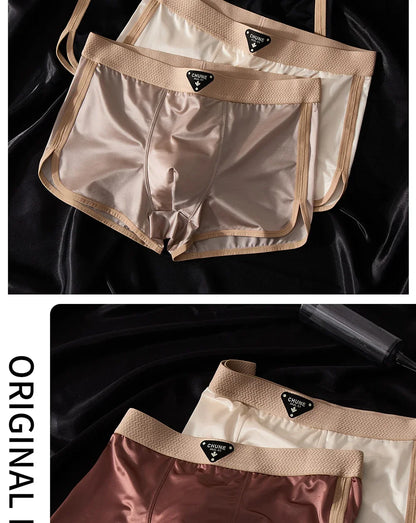 3PCS/Pack Luxury Satin-like Ice Silk Men's Panties Hygroscopic Breathable Double-layer Silk Crotch Boxer High Elastic Underpants