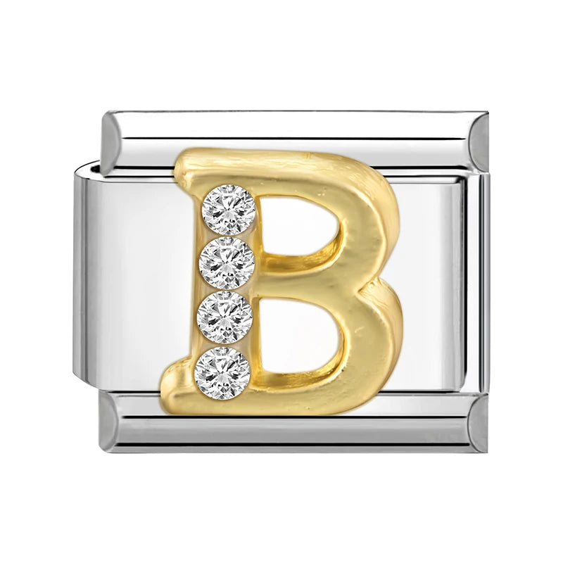 New Girls Italian Bracelet 26 English Letters Charm Stainless Steel Bangle Gold Color Inlaid Zirconia DIY Making Jewelry Gifts