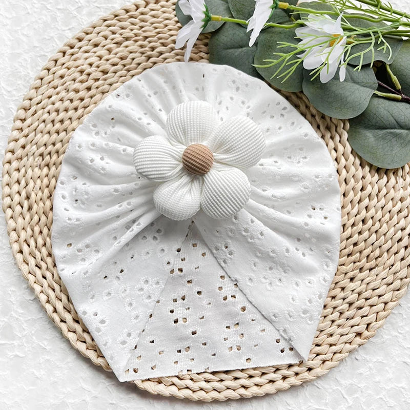 Lovely Flower Baby Hat Elastic Newborn Indian Cap Hollow Breathable Turban Baby Girls Hats Beanies Kids Infant Hair Accessories