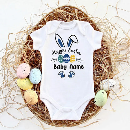 Custom Name Baby Easter Bodysuits Personalised Bunny Newborn Clothes Boys Girls Long Sleeve Jumpsuit Easter Party Infant Outfits