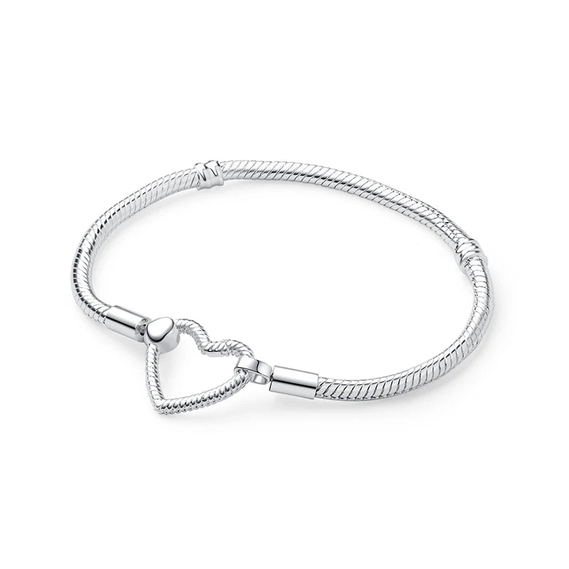 Original 925 Sterling Silver Bracelets Love Heart Moon Flower Butterfly Pave CZ Bracelets For Women DIY Jewelry Party Gift