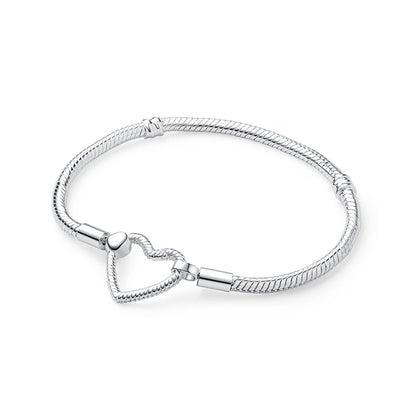 Original 925 Sterling Silver Bracelets Love Heart Moon Flower Butterfly Pave CZ Bracelets For Women DIY Jewelry Party Gift
