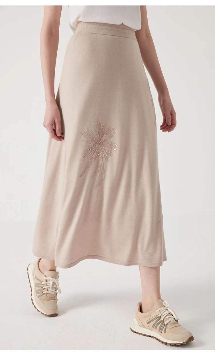 BC1040 Luxurious Clothes Ladies Embroidery Merino Wool Silk Skirts Womens Clothing Elegant Summer