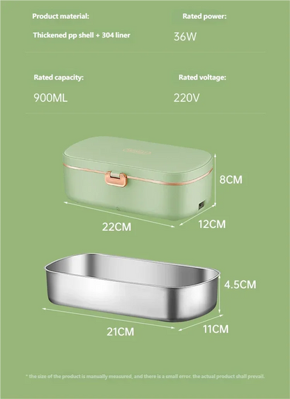 HOMEFISH Stainless Steel Electric Lunch Box Food Warmer Bento Box Water-Free Heating Office Lunch Container with Built-In Heater