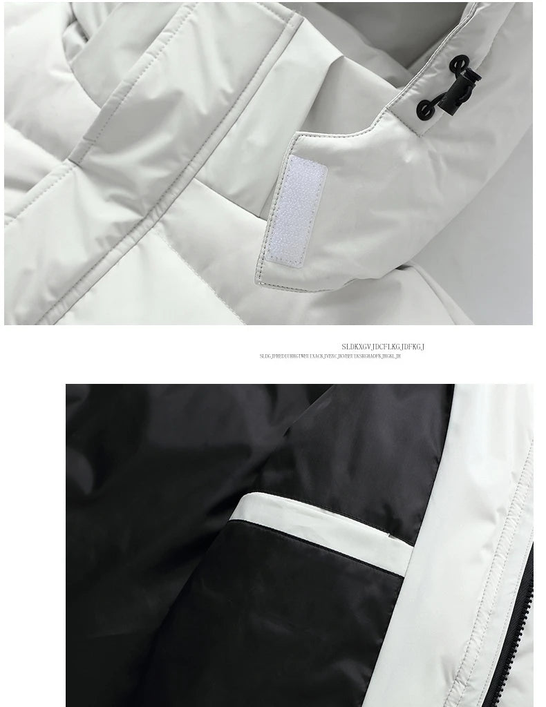 FGKKS 2025 Couple Winter Down Jacket Fashion Classic Slim Korean Style White Duck Down Men's Long Coat Women Hooded Outwear