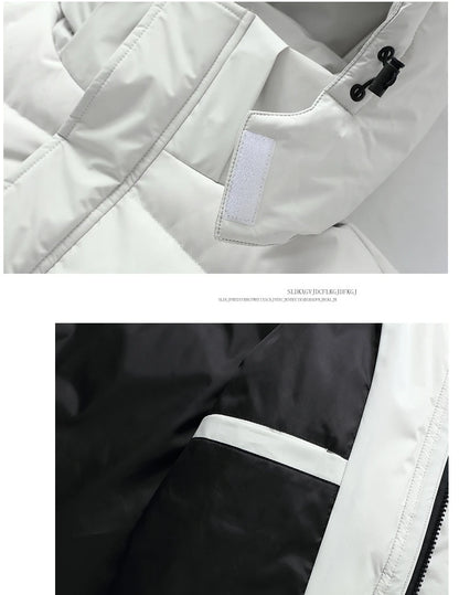 FGKKS 2025 Couple Winter Down Jacket Fashion Classic Slim Korean Style White Duck Down Men's Long Coat Women Hooded Outwear
