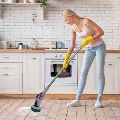 Rechargeable Electric Spin Scrubber, 3 Speed Settings, with Extendable Handle and Voice Prompts, for Whole House Clean