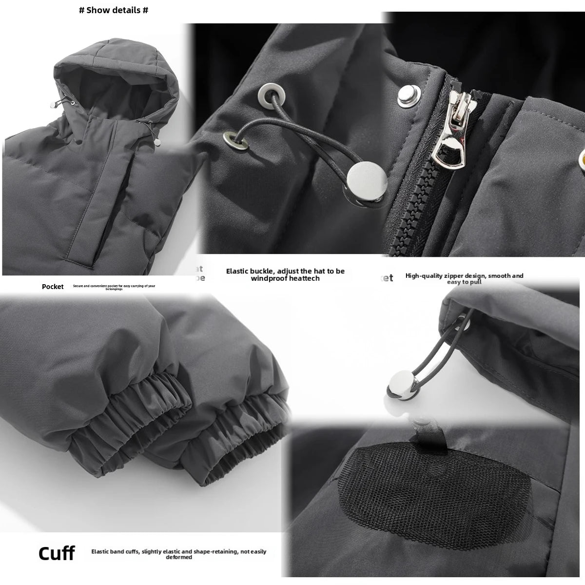 American fashion brand down jacket men's winter new solid color warm hooded bread suit cotton jacket thickened loose jacket