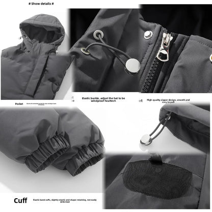 American fashion brand down jacket men's winter new solid color warm hooded bread suit cotton jacket thickened loose jacket