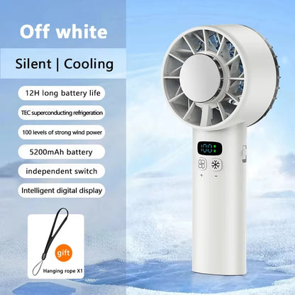 Portable Mini Fan Handheld Fan Ice Compress LED Display Ice Face 100 Wind Speeds 5200mAh USB Rechargeable Battery Fan