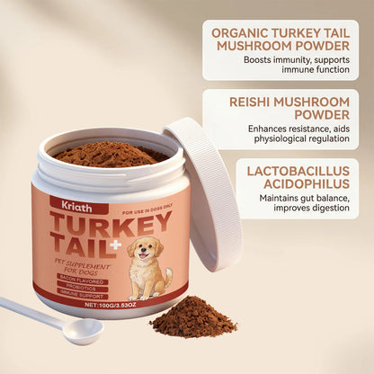 Turkey Tail Mushroom Powder for Dogs, Bacon Flavor Pet Immune Support Joint Hip Gut Health Supplement, Skin Coat Care Powder