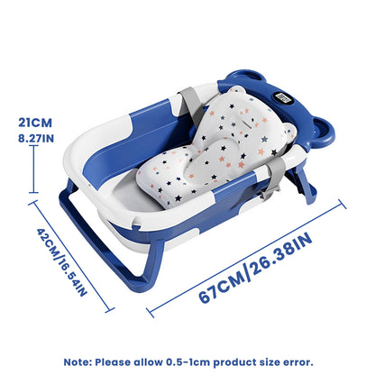 Collapsible Baby Bathtub for Newborn with Thermometer &1Soft Floating Cushion,Portable Travel Bathtub with Drain Hole,Baby Tubs