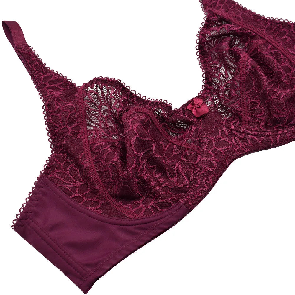 Plus Size Bras For Womens Lace Sexy Bra Perspective Underwire Female Lingerie BH Tops C D DD E F Cup