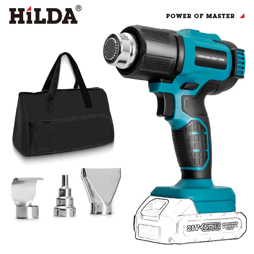 HILDA Cordless Handheld Hot Air Gun With Nozzle For Shrink Wrap PVC Welding Paint Removing DIY Craft Repair For Makita Battery