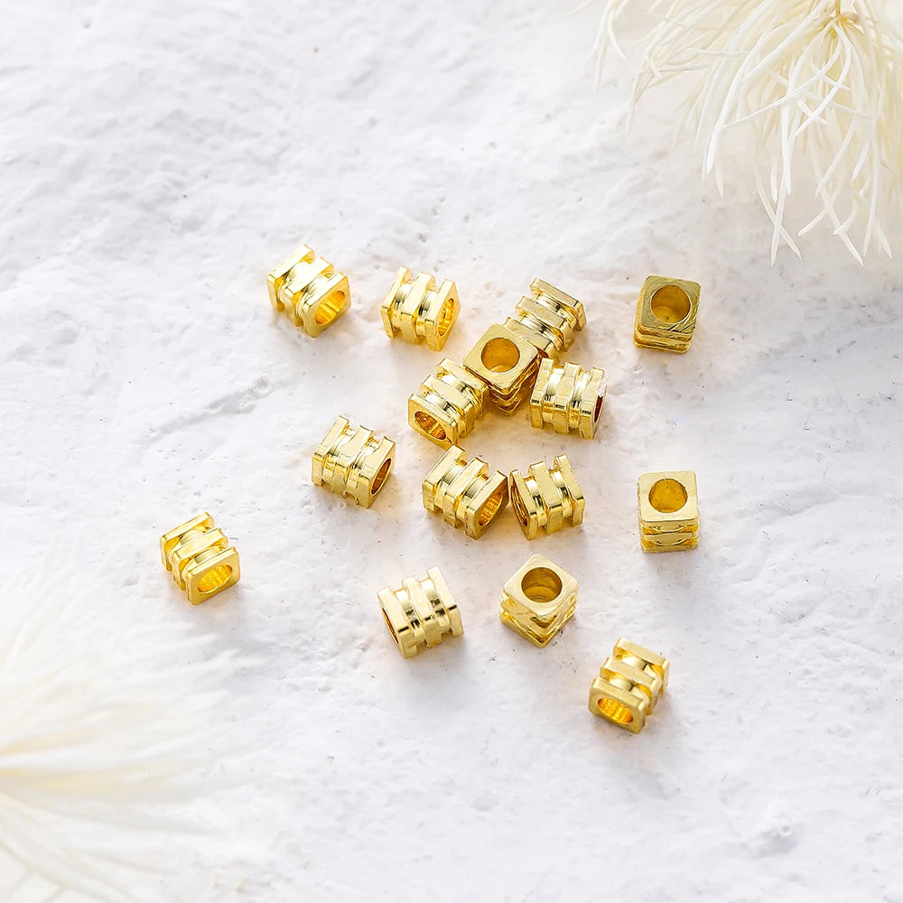 20pcs/lot 14K 18K Gold Square Loose SpacerBrass Beads Necklace Bracelet Beading Seeds For DIY Earing Charms Making Findinds