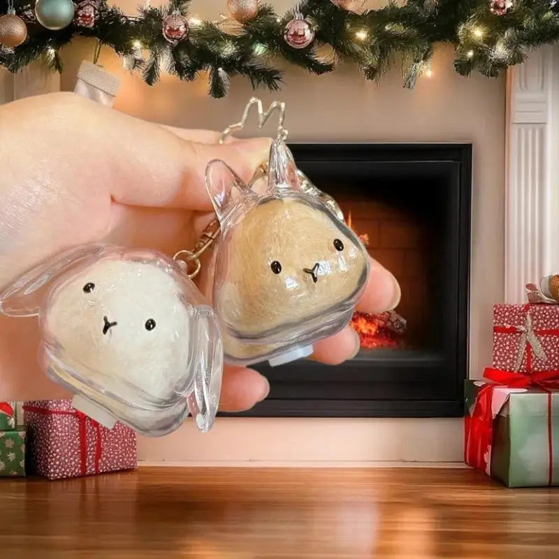 **Cartoon Pet Hair Memorial Transparent Storage Box Keyring Cute Animal Rabbit Fur Organizer Keychain Bag Pendant Pet Souvenirs